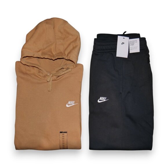 Nike Club Fleece Sweatsuit Mens Size 2XL Tracksuit Gold Black 2 Piece Outfit NWT - Picture 1 of 13